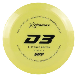 Prodigy Disc Golf 500 D3 Distance Driver 12/5/-1/3 Yellow/Black 174 grams