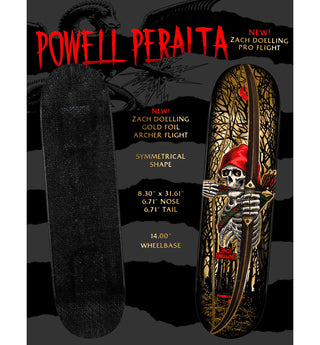 Powell Peralta Skateboard Complete Flight Zach Doelling Archer Twin Gold Foil 8.3" x 31.61"