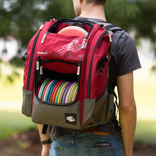 Streamline Discs Disc Golf Backpack Bag - Voyager Lite Backpack - Burgundy/Dark Grey