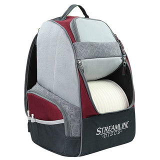Streamline Discs Disc Golf Backpack Bag - Shuttle Backpack Velcro Edition - Burgundy/Black