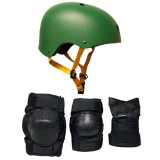 Skateboard Helmet Elbow/Knee/Wrist Pad Combo Skateboarding Skate Park Safety Kit Hunter Green Helmet Medium Pads