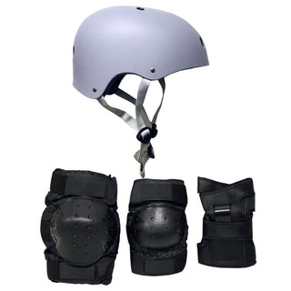 Skateboard Helmet Elbow/Knee/Wrist Pad Combo Skateboarding Skate Park Safety Kit Grey Helmet Extra Small Pads