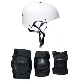 Skateboard Helmet Elbow/Knee/Wrist Pad Combo Skateboarding Skate Park Safety Kit White Helmet Extra Small Pads