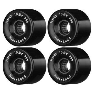 Mini Logo Skateboard Wheels 55mm AWOL 80A Black Lift Kit (Risers, Bearings, HW)