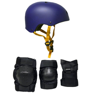 Skateboard Helmet Elbow/Knee/Wrist Pad Combo Skateboarding Skate Park Safety Kit Navy Blue Helmet Small Pads