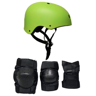 Skateboard Helmet Elbow/Knee/Wrist Pad Combo Skateboarding Skate Park Safety Kit Neon Green Helmet Medium Pads
