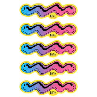 Real Skateboard Sticker Bryce Wong Guest Artist Yellow/Blue/Pink 1.5" x 5" 5-Pack