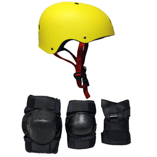 Skateboard Helmet Elbow/Knee/Wrist Pad Combo Skateboarding Skate Park Safety Kit Yellow Helmet Small Pads