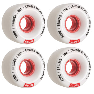 Paris Longboard Trucks V2 180mm 50° Raw Polished + Globe Bruiser 62mm 83a Wheels White/Red + Abec 7 Bearings