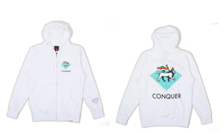 DIAMOND SUPPLY ZIP CONQUER HOODY Skateboard SWEATSHIRT White XL