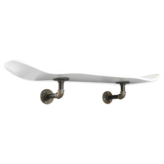 Floating Industrial Style Maple Skateboard Deck Shelf with Pipe Mounting System 7.75" Dipped White
