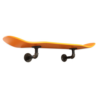 Floating Industrial Style Maple Skateboard Deck Shelf with Pipe Mounting System 7.75" Neon Orange