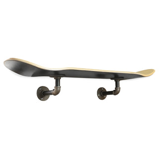 Floating Industrial Style Maple Skateboard Deck Shelf with Pipe Mounting System 7.75" Stained Black Bottom