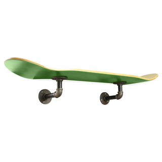 Floating Industrial Style Maple Skateboard Deck Shelf with Pipe Mounting System 7.75" Stained Green Bottom