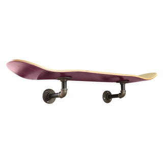 Floating Industrial Style Maple Skateboard Deck Shelf with Pipe Mounting System 7.75" Stained Purple Bottom