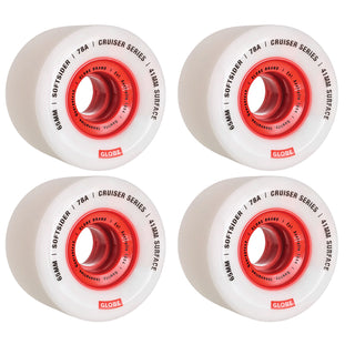 Paris Longboard Trucks V2 180mm 50° Raw Polished + Globe Softsider 65mm 78a Wheels White/Red + Abec 7 Bearings