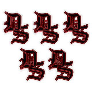 Darkstar Skateboards Old English Initials Sticker Black/Red 3" x 3" 5-Pack