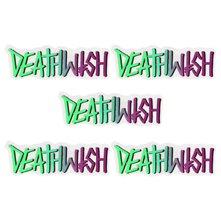 Deathwish Skateboard Sticker Graffiti Logo Green/Purple 6.5"x2.5" 5-Pack