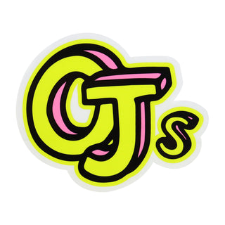 OJ Skateboard Wheels Sketchbook Clear Mylar Sticker 3.7" x 3" Yellow/Pink