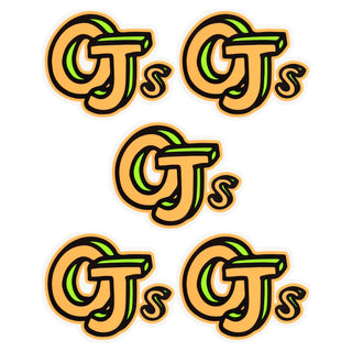 OJ Skateboard Wheels Sketchbook Clear Mylar Sticker 3.7" x 3" Orange/Green 5-Pack