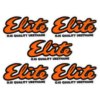 OJ Skateboard Wheels Elite Clear Mylar Sticker 4" x 2" Orange 5-Pack