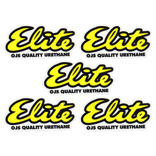 OJ Skateboard Wheels Elite Clear Mylar Sticker 4" x 2" Yellow 5-Pack