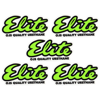 OJ Skateboard Wheels Elite Clear Mylar Sticker 4" x 2" Green 5-Pack
