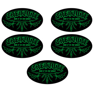 Creature Skateboard Vinyl Stickers To the Grave Green/Black 2.375" x 4" 5-Pack