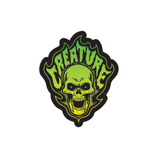 Creature Skateboard Vinyl Stickers Bonehead Flame Green 3.125" x 4" 5-Pack