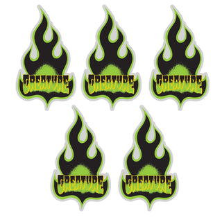 Creature Skateboard Mylar Stickers Logo Flame Green 6.25" x 3.125" 5-Pack