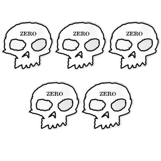 Zero Skateboard Stickers Skull Logo Clear/White 4.5" x 4" 5-Pack