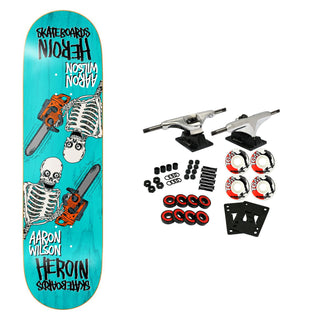 Heroin Skateboard Complete Aaron Wilson Chainsaw Skeletons Symmetrical 8.5" x 32" Assorted