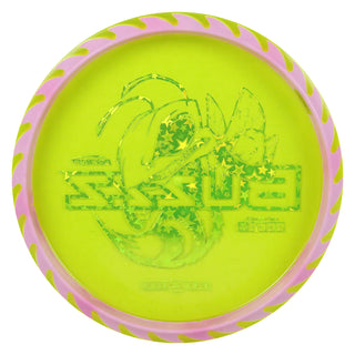 Discraft Disc Golf Fuzed Line Buzzz with Saw Pattern Midrange 5/4/-1/1 Yellow with Pink Saw/Holo Stars 175-176g