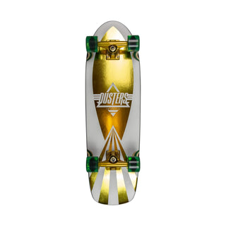 Dusters California Skateboard Cruiser Cazh 8.75" x 29.5" Gold Foil and UV Reactive Ink