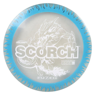 Discraft Disc Golf FuZed Line Scorch with Flame Pattern Distance Driver 11/6/-2/2 Clear with Light Blue Flame/White 170-172g