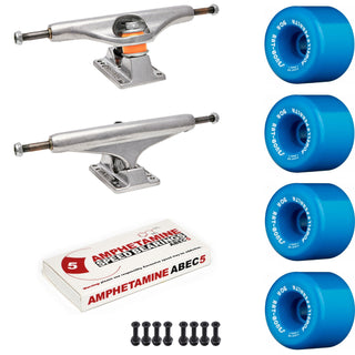 Independent Skateboard Package - 169 (9.12") Trucks, Powell Peralta Rat Bones Blue Wheels, Amp 5 Bearings