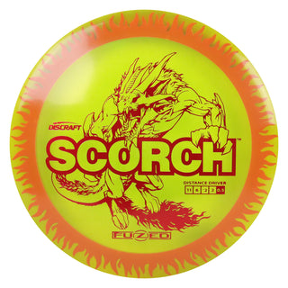 Discraft Disc Golf FuZed Line Scorch with Flame Pattern Distance Driver 11/6/-2/2 DayGlo with Red Flame/Red 170-172g
