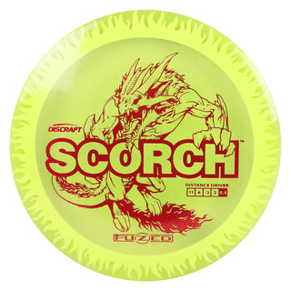 Discraft Disc Golf FuZed Line Scorch with Flame Pattern Distance Driver 11/6/-2/2 DayGlo with White Flame/Red 170-172g