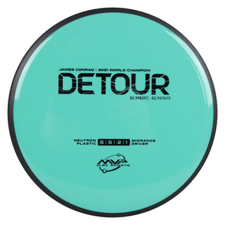 MVP Disc Golf James Conrad Signature Neutron Detour Midrange Disc 5/5/-2/1 Teal 177 grams