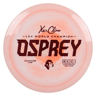 Climo Disc Golf Signature Line Osprey Distance Driver 10/6/-3/1 Peach/Maroon 170 grams