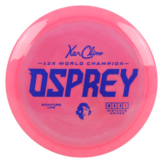 Climo Disc Golf Signature Line Osprey Distance Driver 10/6/-3/1 Light Red/Navy 173 grams