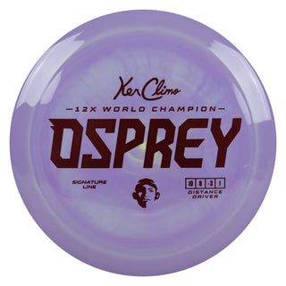 Climo Disc Golf Signature Line Osprey Distance Driver 10/6/-3/1 Purple White/Maroon 172 grams