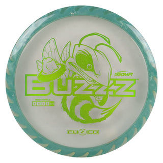 Discraft Disc Golf Fuzed Line Buzzz with Saw Pattern Midrange 5/4/-1/1 Clear with Blue Shimmer Saw/Green Holo 167-169g
