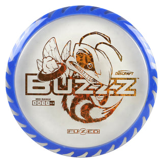 Discraft Disc Golf Fuzed Line Buzzz with Saw Pattern Midrange 5/4/-1/1 Clear with Blue Saw/Orange Scales 167-169g