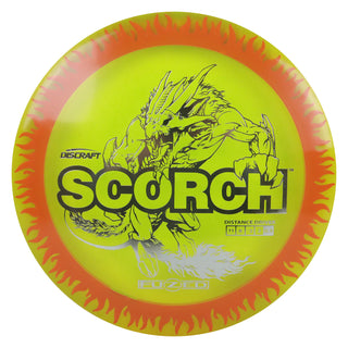 Discraft Disc Golf FuZed Line Scorch with Flame Pattern Distance Driver 11/6/-2/2 DayGlo with Red Flame/Silver 173-174g