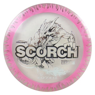 Discraft Disc Golf FuZed Line Scorch with Flame Pattern Distance Driver 11/6/-2/2 Clear with Pink Shimmer Flame/Silver 170-172g