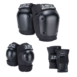 187 Killer Pads Skateboard Killer Pads 6 Pack Knee/Elbow/Wrist Pads Black Size S/M