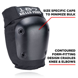 187 Killer Pads Skateboard Killer Pads 6 Pack Knee/Elbow/Wrist Pads Black Size S/M
