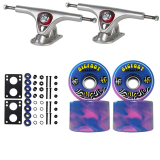 Paris Longboard Trucks, Wheels, Hardware, and Abec 7 Bearings Kit - V2 180 Raw + Bigfoot 76mm 84A Blue Swirl