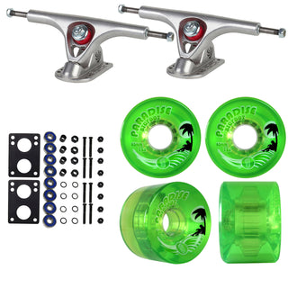 Paris Longboard Trucks, Wheels, Hardware, and Abec 7 Bearings Kit - V2 180 Raw + Bigfoot 65mm 78A Green